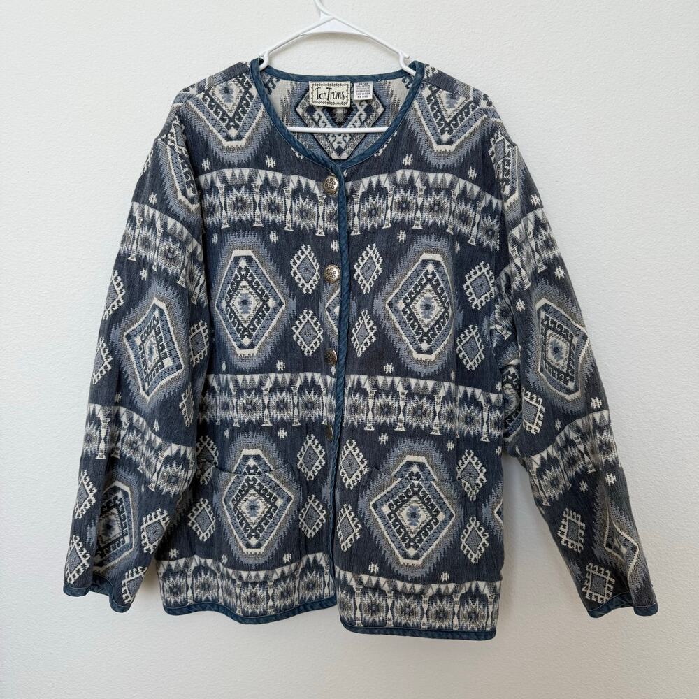 Vintage Western Tantrums Blue and White Denim Jacket